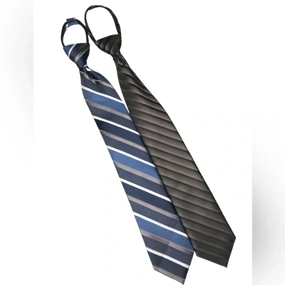 George Two Striped Pre-Tied Zipper Neck Ties